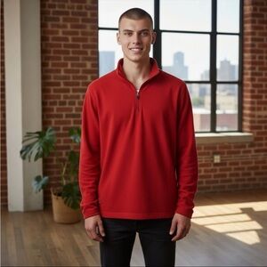 Polo Sport Ralph Lauren Mens Red 1/4 Zip Long Sleeve Pullover Jersey Shirt Large